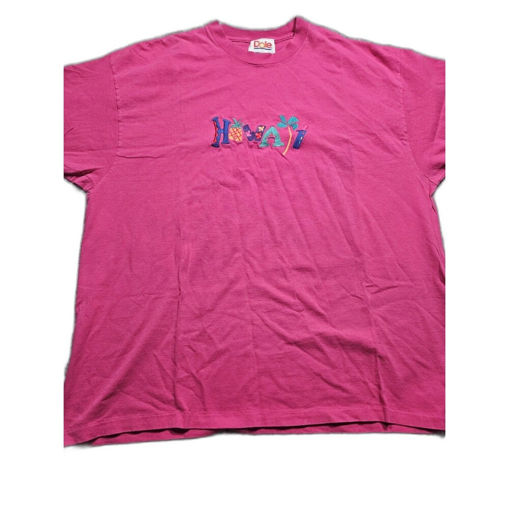 Vintage DOLE Hawaii Shirt Pink Size XL Single Stitch Embroidered Pineapple